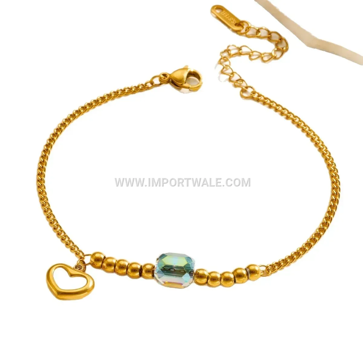 Pearl Accent Stainless Steel Heart Charm Anklet
