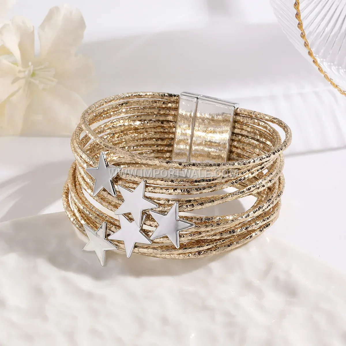 Multi-Layer Faux Leather Star Charm Wrap Bracelet