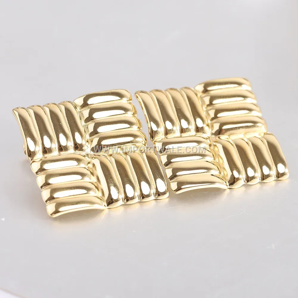 Geometric Textured Square Stainless Steel Stud Earrings