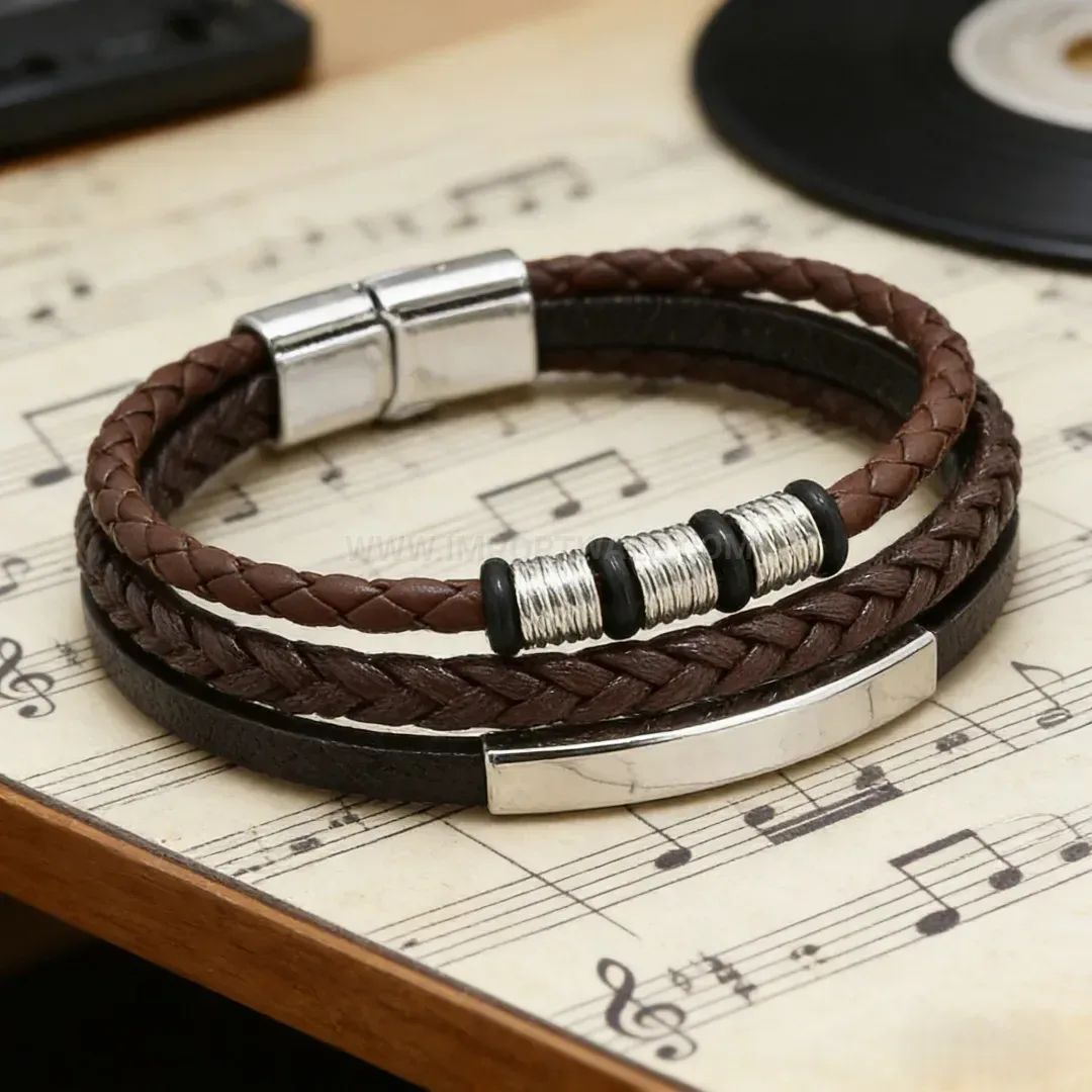 Elegant Multi Strand Braided Leather Bracelet with Alloy Magnetic Clasp