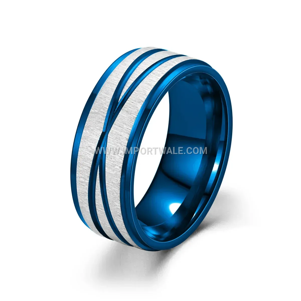 Wide Stainless Steel Ring with Textured Cross Lines