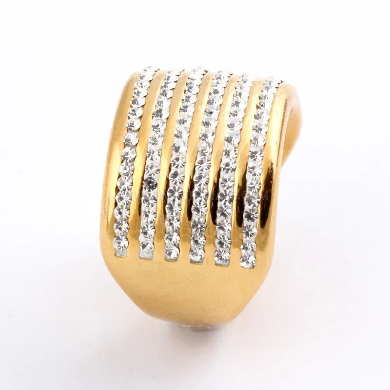 Gold Plated Vintage Six Row Crystal Stainless Steel Ring