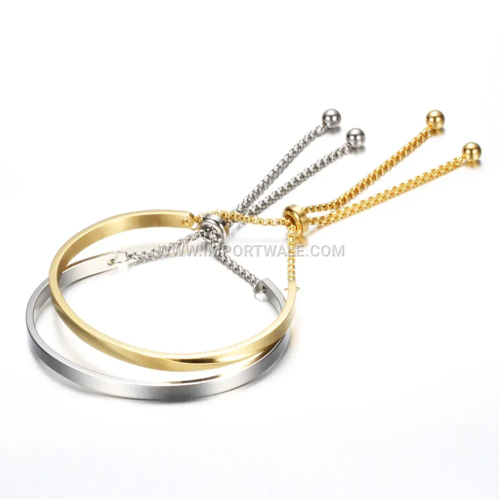 Adjustable Half Round Smooth Stainless Steel Bangle