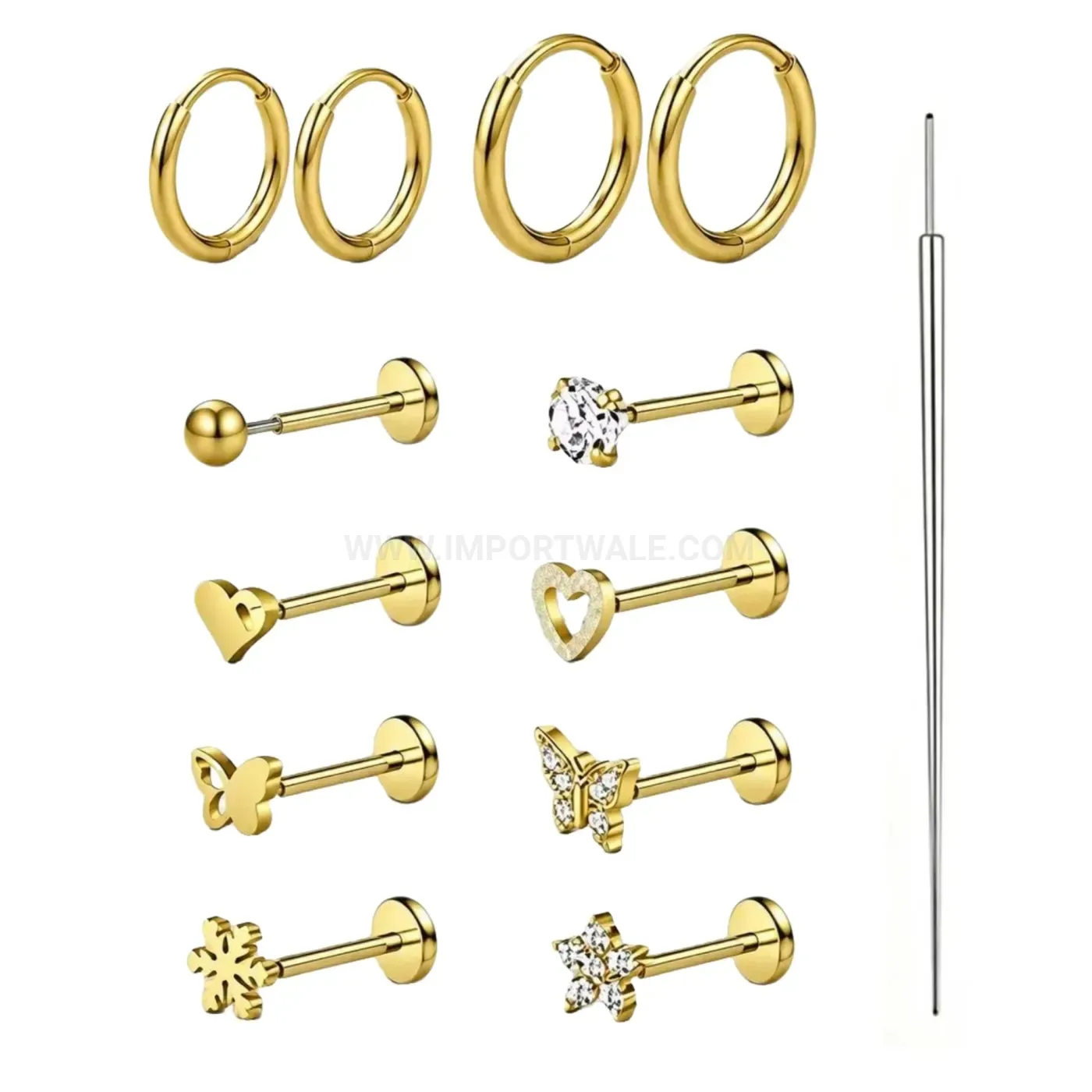 Modern Geometric Stainless Steel Piercing Jewelry Set with Insertion Tools