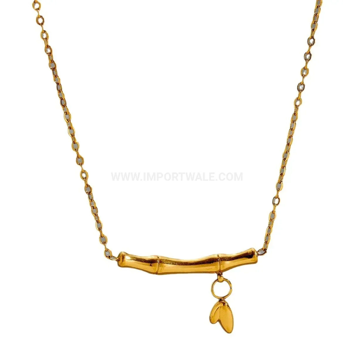 Premium Titanium Steel Bamboo Node Pendant Collar Necklace Gold