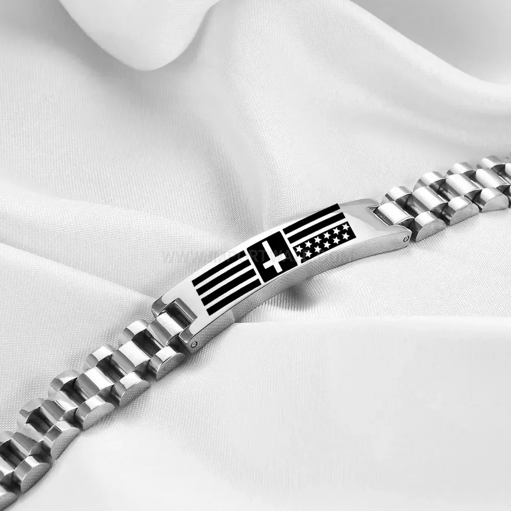 Stainless Steel Cross Motif Watch Band ID Bracelet