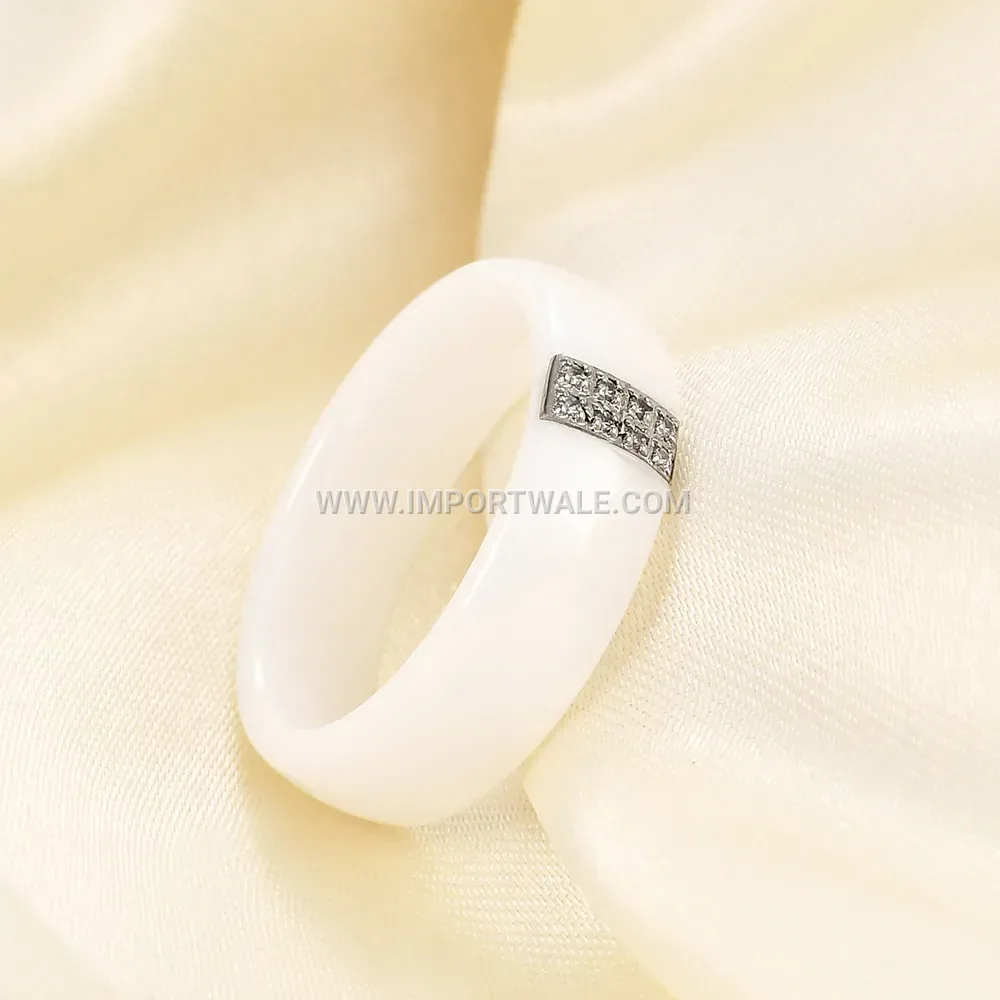 Geometric Cubic Zirconia Stainless Steel Ceramic Spliced Ring