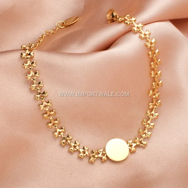 Shell Inlaid Heart Round Medallion Titanium Steel Bracelet
