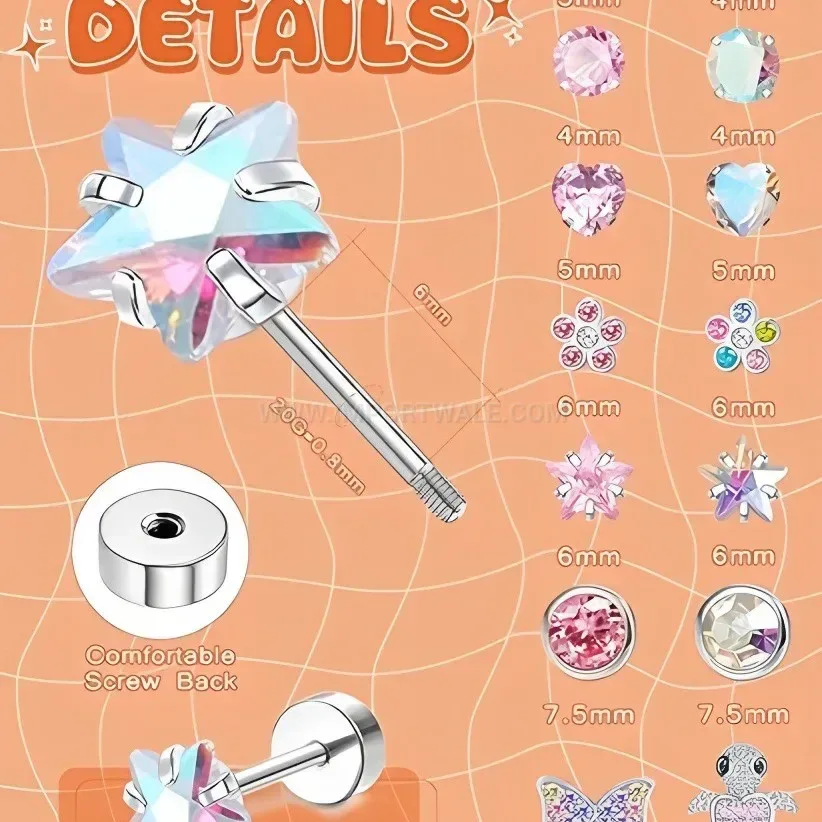 Trendy Vibrant Zircon Stainless Steel Heart And Star Stud Earrings