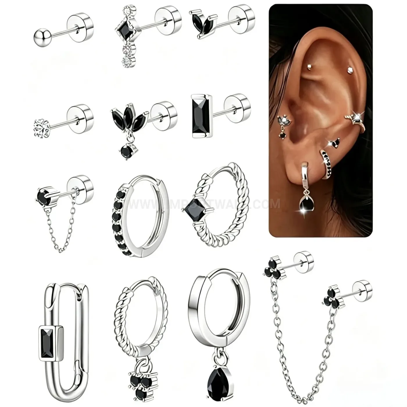 Stylish Stainless Steel Flat Back Geometric Stacking Earring Set