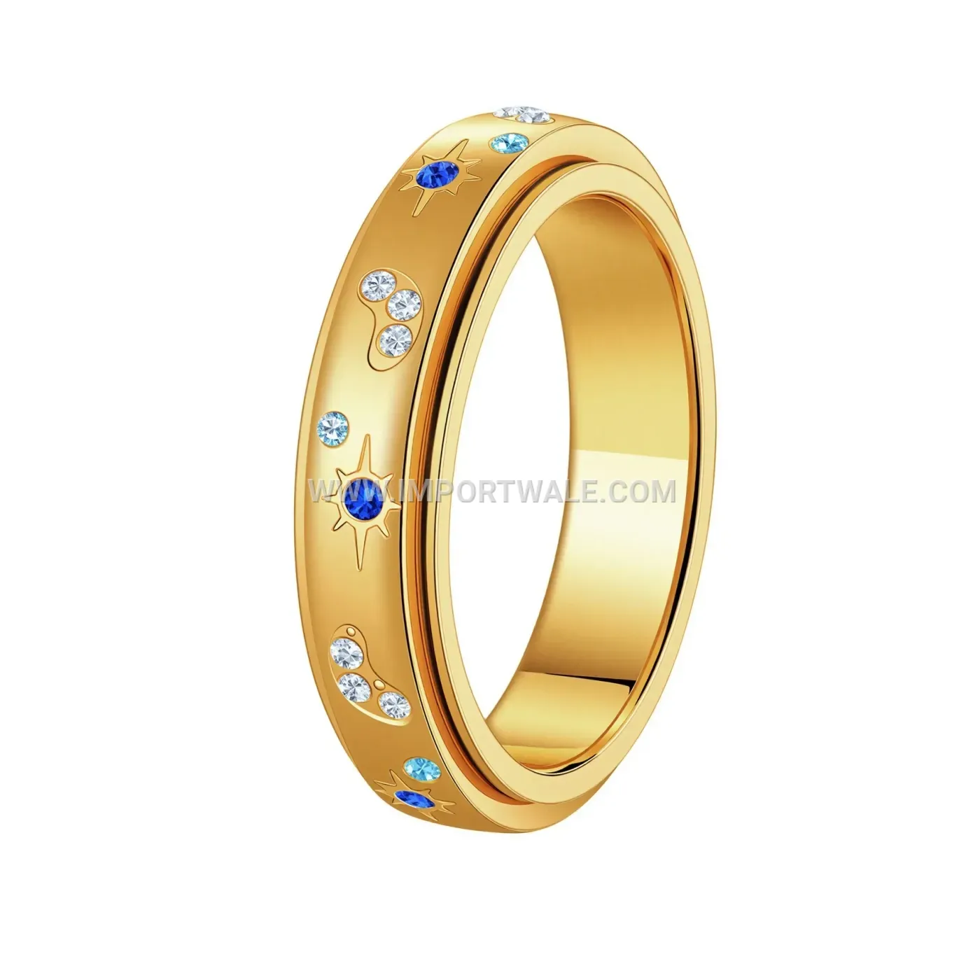 Celestial Sun and Moon Rotatable Stainless Steel Zirconia Band