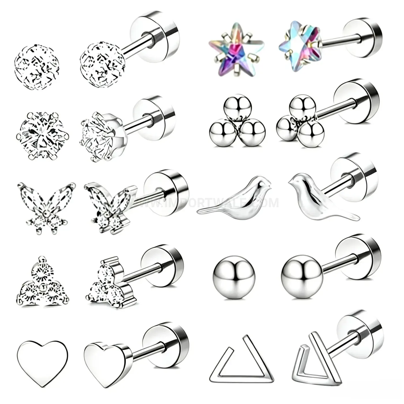 Premium Stainless Steel Zircon Star and Butterfly Piercing Studs