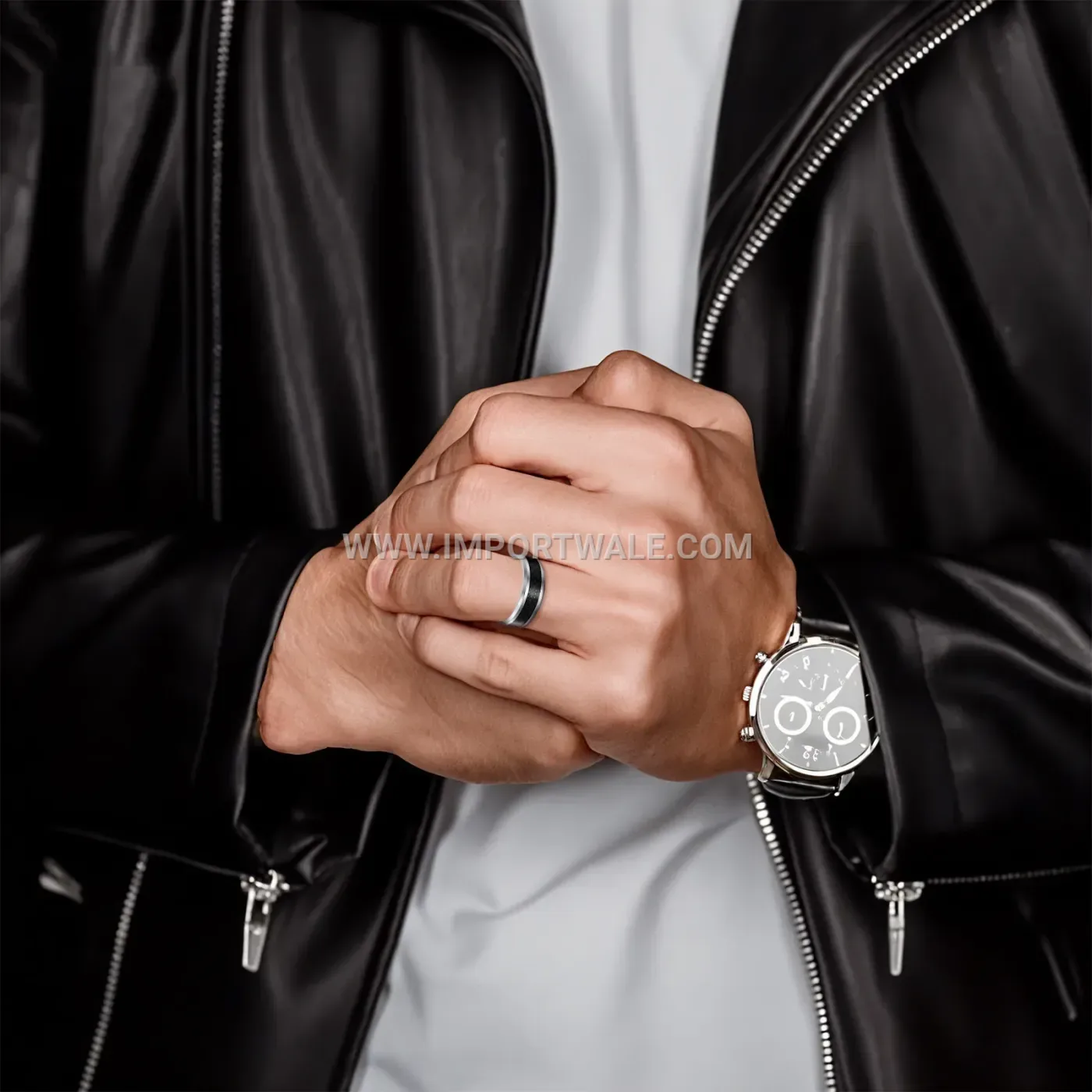 Stainless Steel Carbon Fiber Inlay Band Ring
