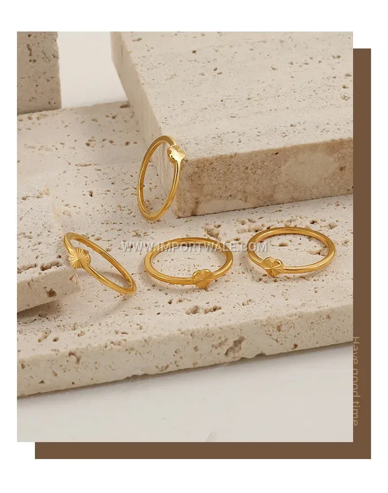 Heart Engraved Minimalist 18K Gold Plated Stainless Steel Ring