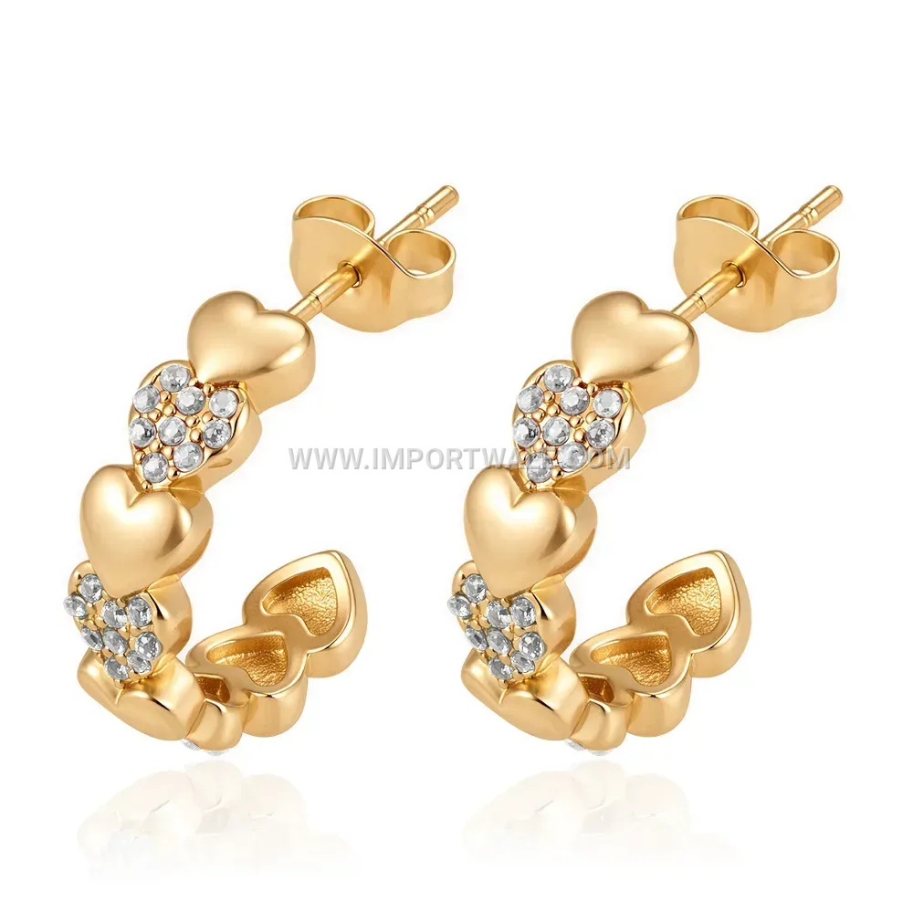 Gold Plated Zircon Inlaid Stainless Steel Hoop Earrings