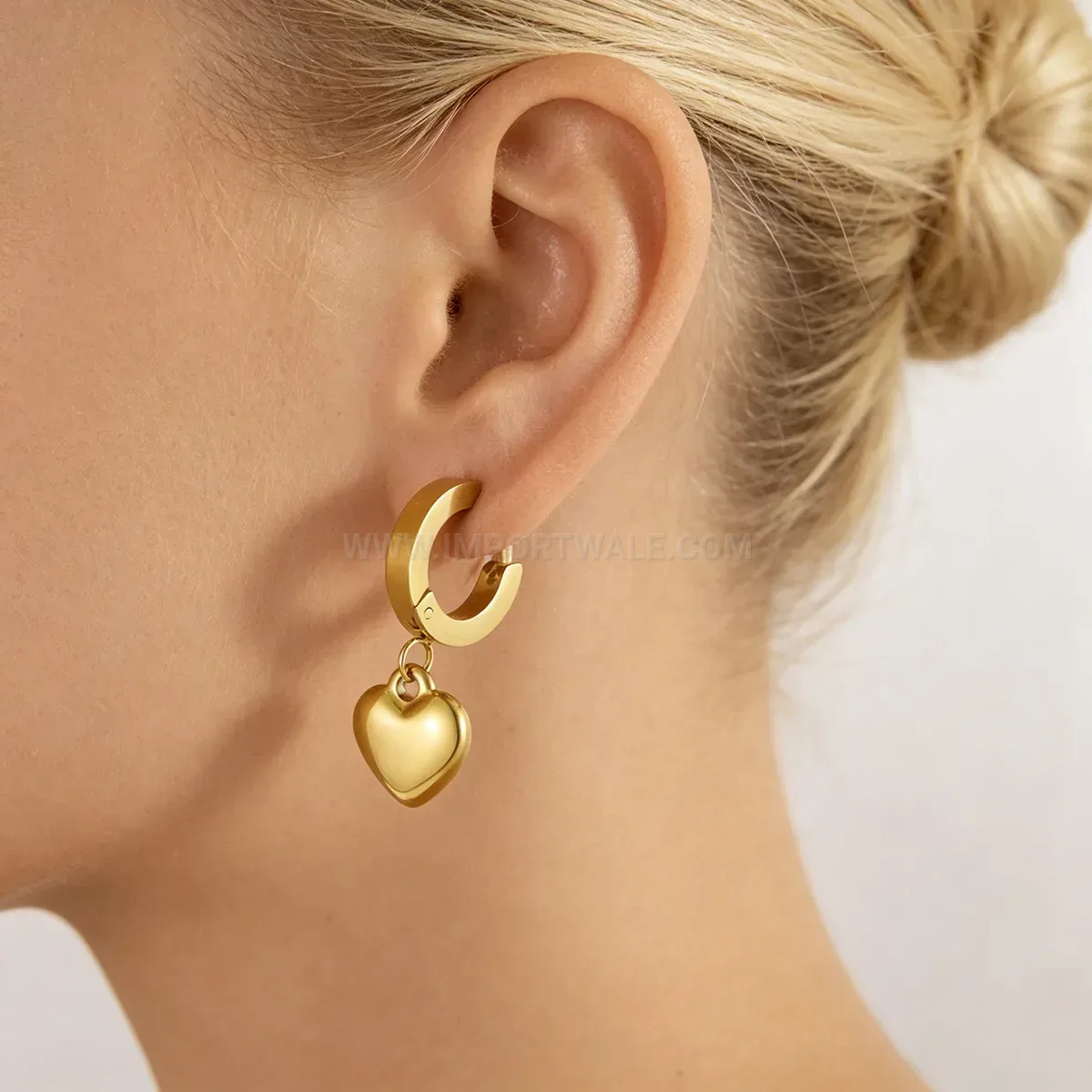 Gold Heart Stainless Steel Hoop Earrings
