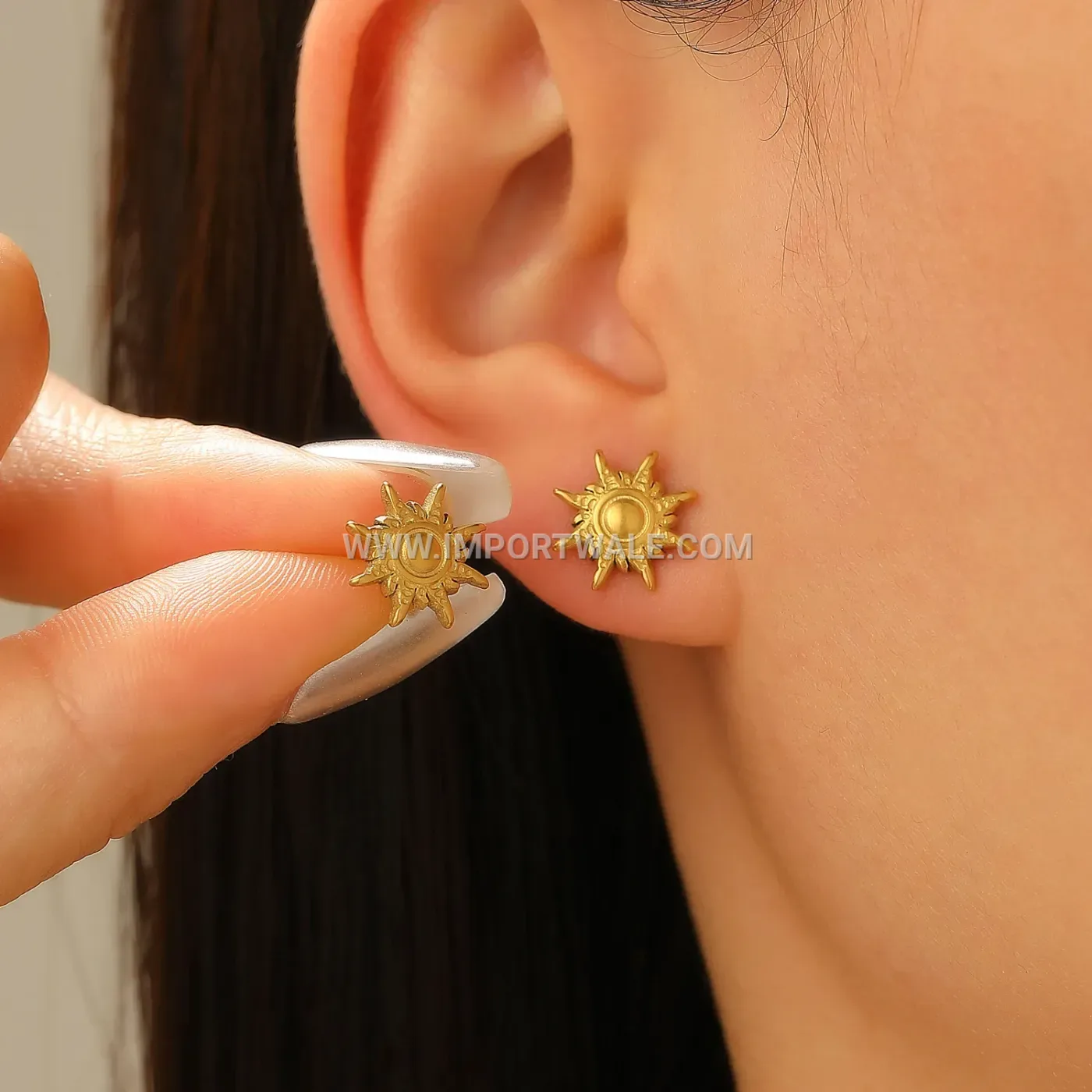 Gold Tone Stainless Steel Statement Stud Earrings for Women