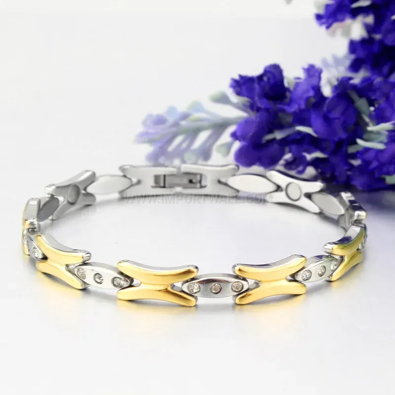 Designer Delicate Titanium Steel H Letter Rhinestone Bio Magnetic Bracelet