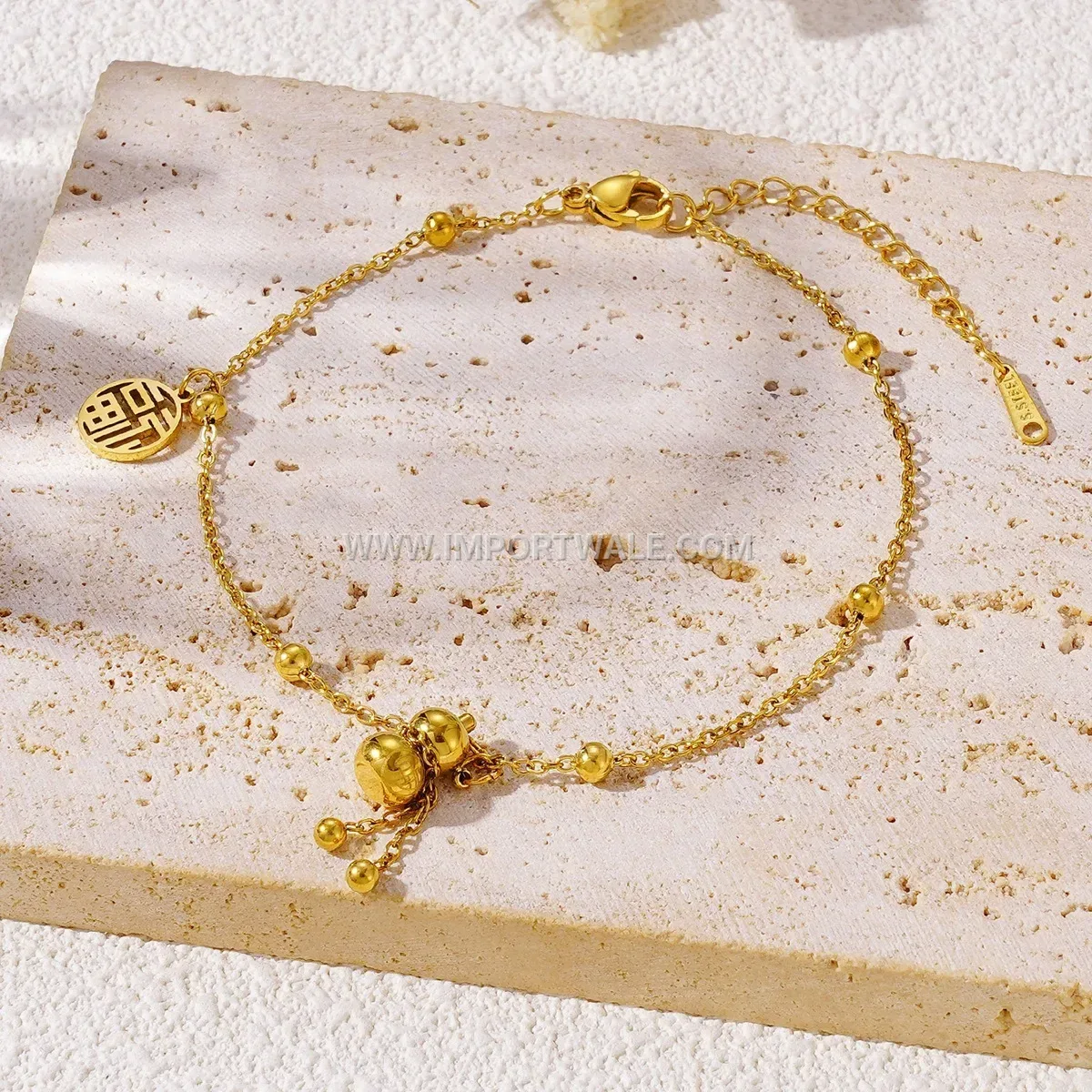 Chinese Style Gourd Charm Anti Tarnish Stainless Steel Anklet