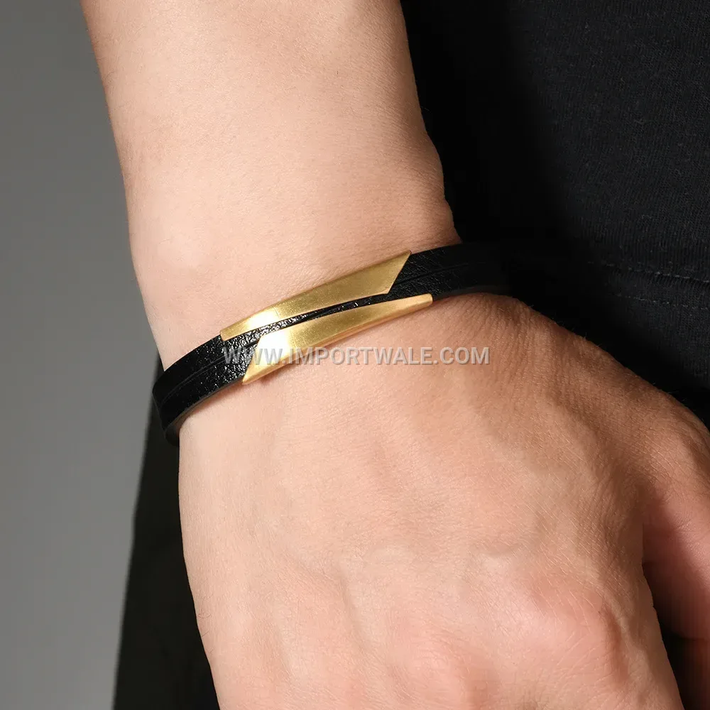 Men's Woven Leather Stainless Steel Adjustable Bracelet