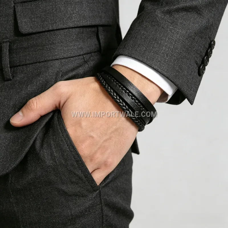 Men Braided Multi Layer Leather Bracelet Clasp Bangle Wristband