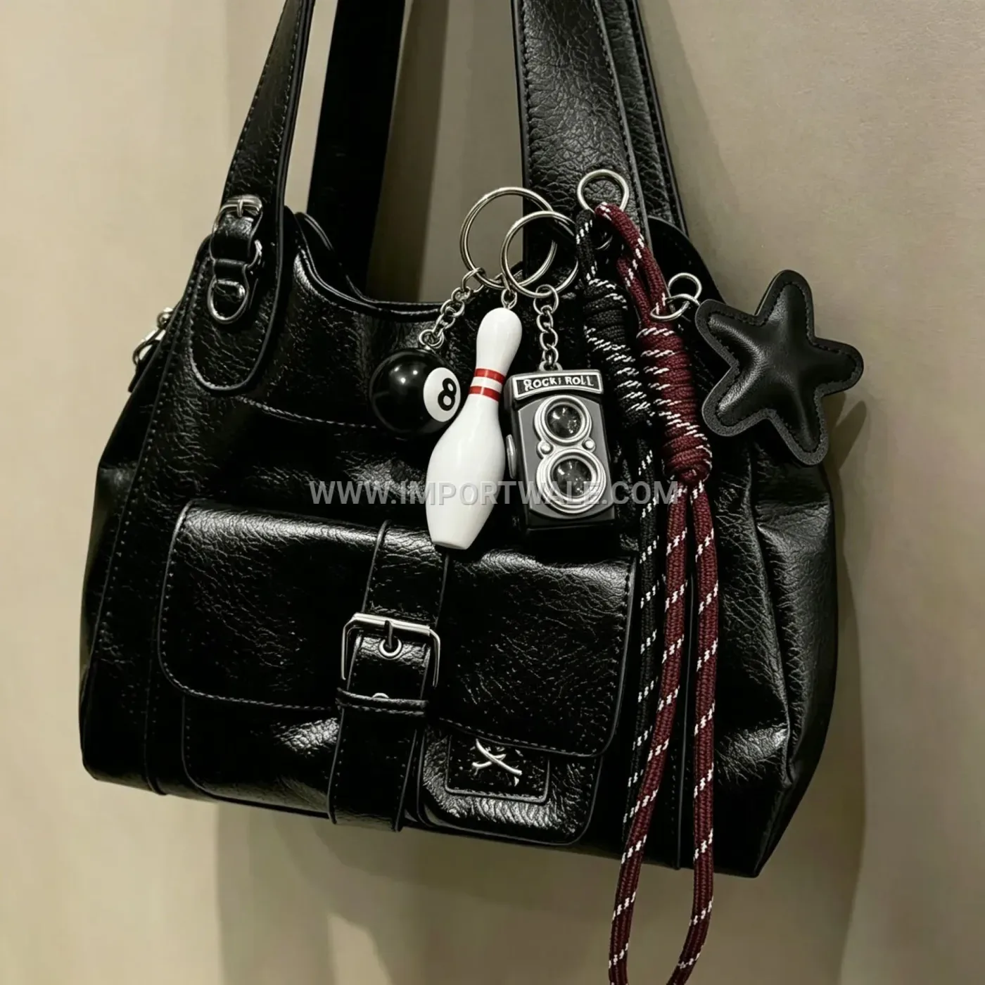 Vintage Leather Star Camera Bag Charm Keychain