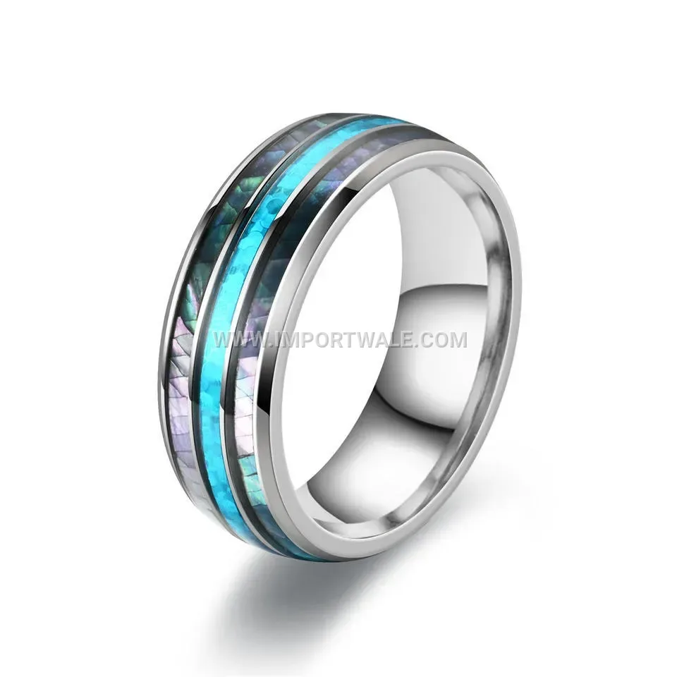 Stainless Steel Shell Inlay Wood Grain Ring