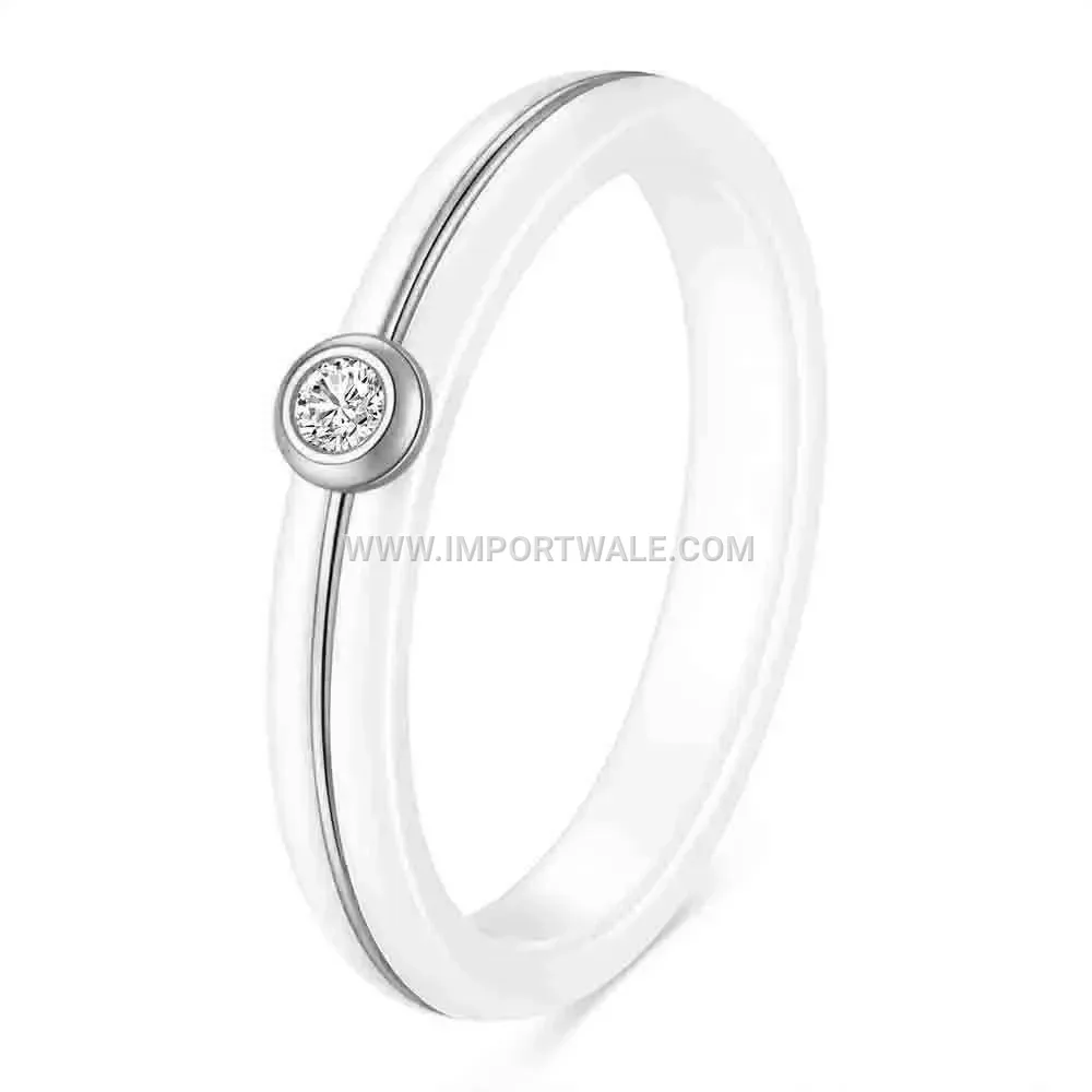 Stainless Steel and Ceramic Rhinestone Inlaid Ring