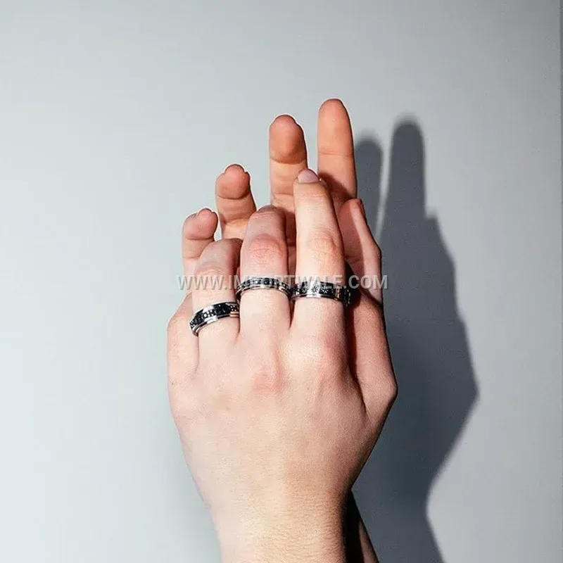 Stainless Steel Rotating Geometric Spinner Ring Set