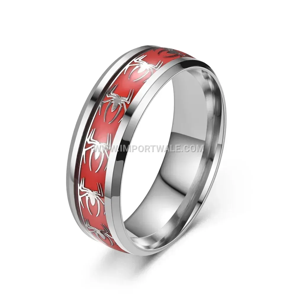 Red Spider Inlay Stainless Steel Band Ring