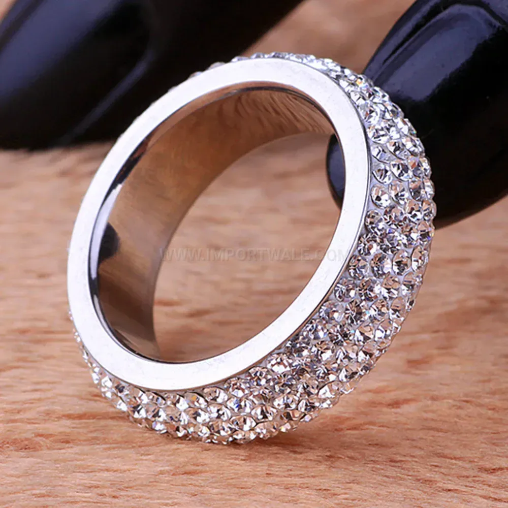 Five-Row Crystal Inlaid Stainless Steel Band Ring