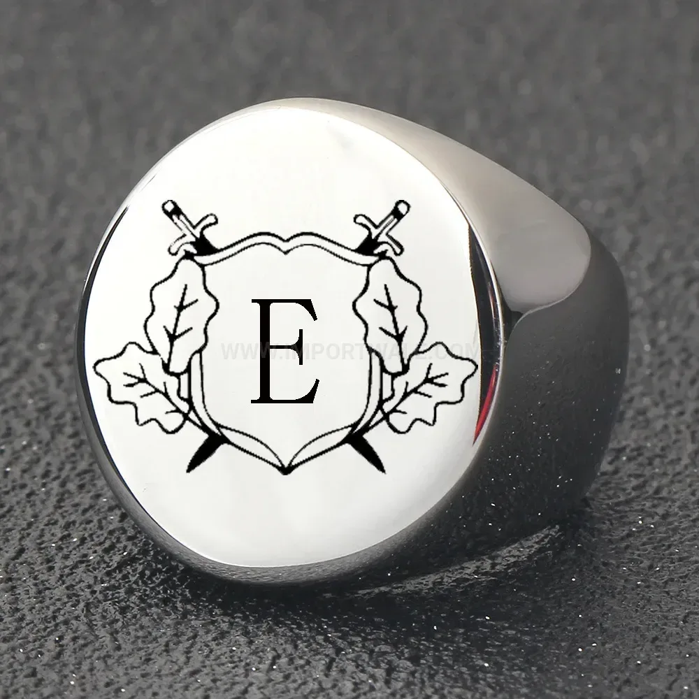 Chic Laser Engraved Initial Letter Stainless Steel Signet Ring