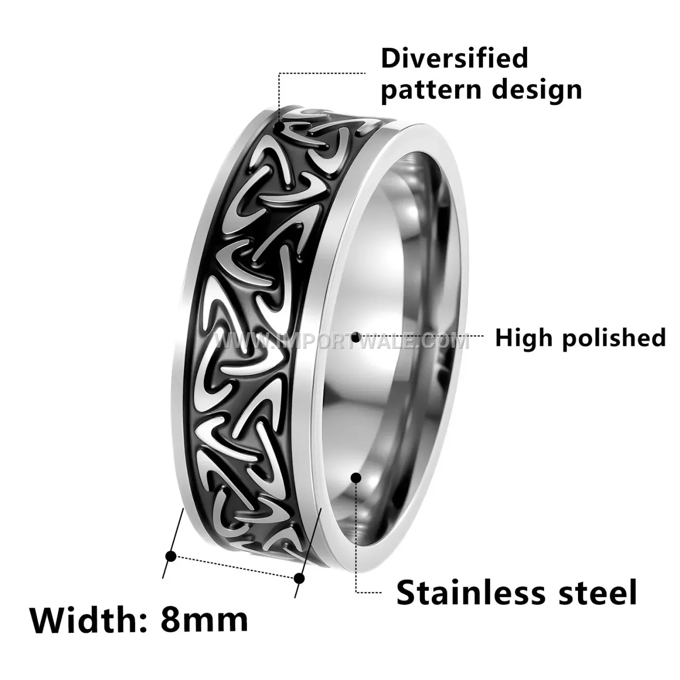 Vintage Wisteria and Evil Eye Stainless Steel Band Ring