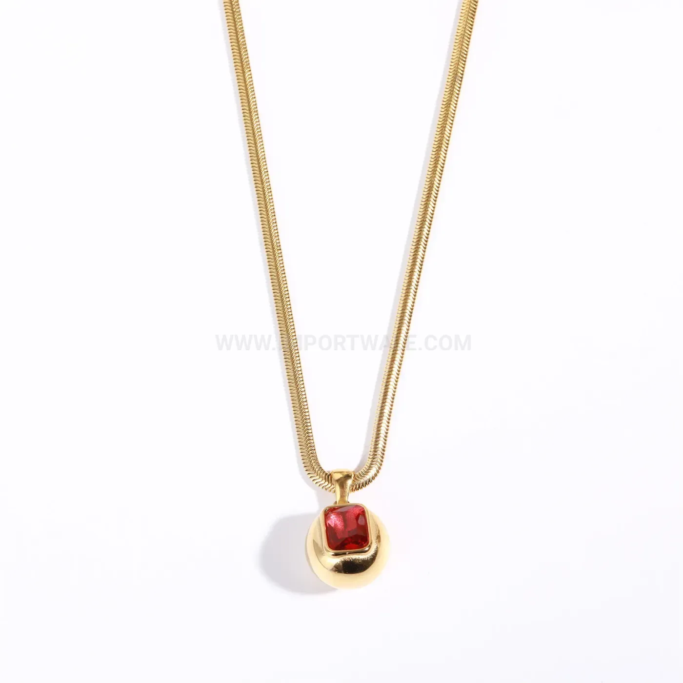 Vintage Red Crystal Sphere Pendant Stainless Steel Necklace