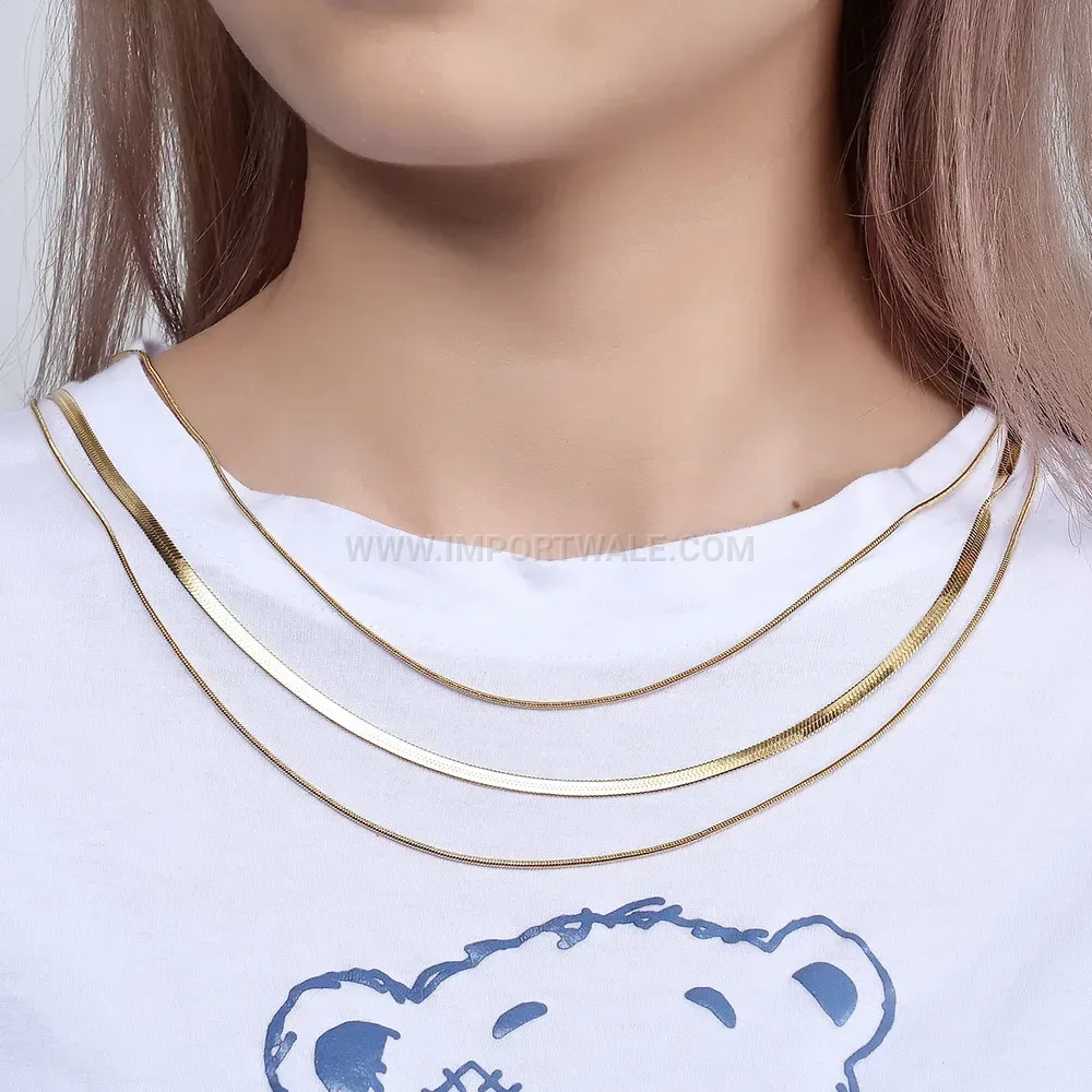 Triple Layer Flat Snake Chain Stainless Steel Choker Necklace