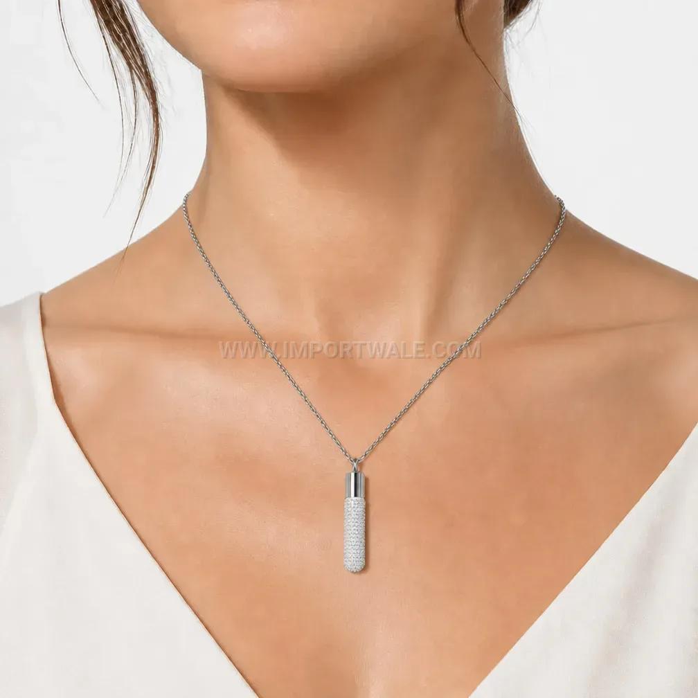 Lipstick Charm Crystal Stainless Steel Clavicle Chain