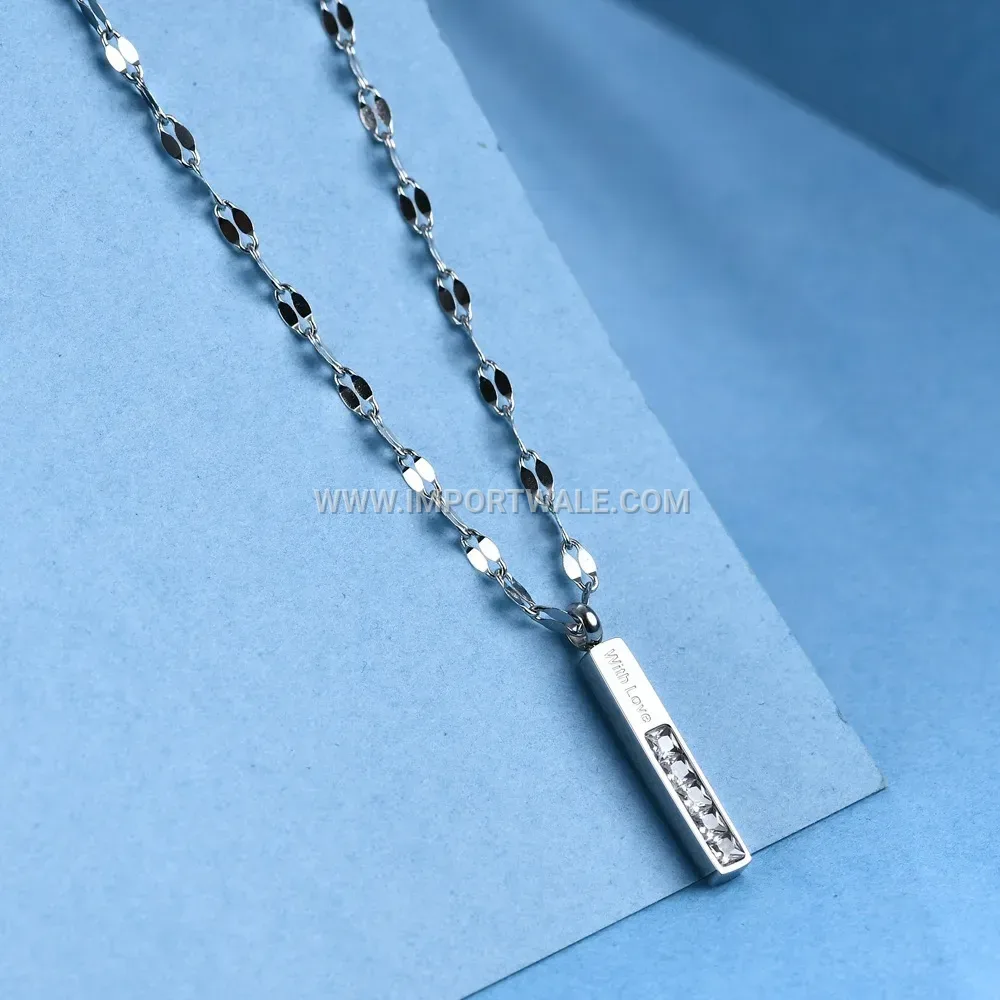Engraved Rectangular Bar Stainless Steel Layered Pendant Necklace