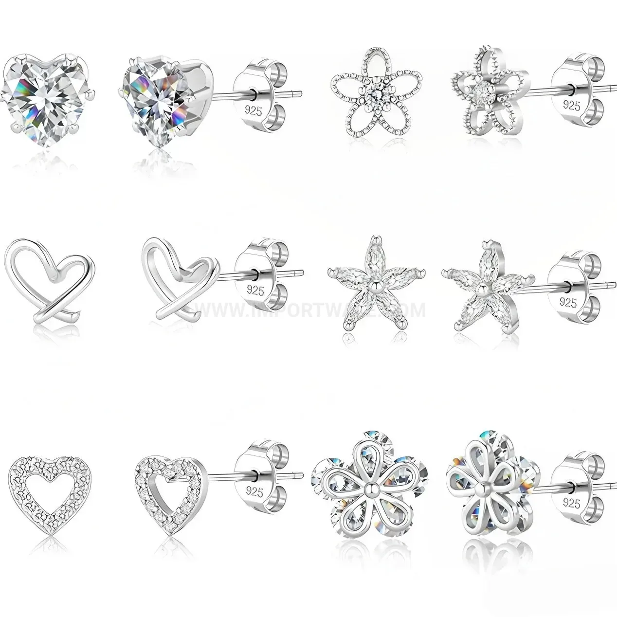 Elegant Stainless Steel Heart Floral Rhinestone Ear Cartilage Piercing Studs