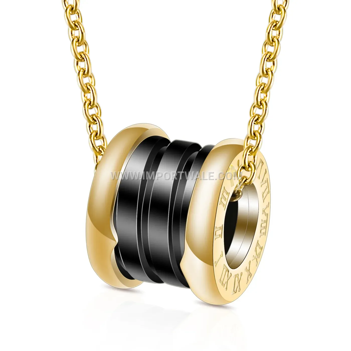 Roman Numeral Cutout Ceramic Stainless Steel Pendant Necklace