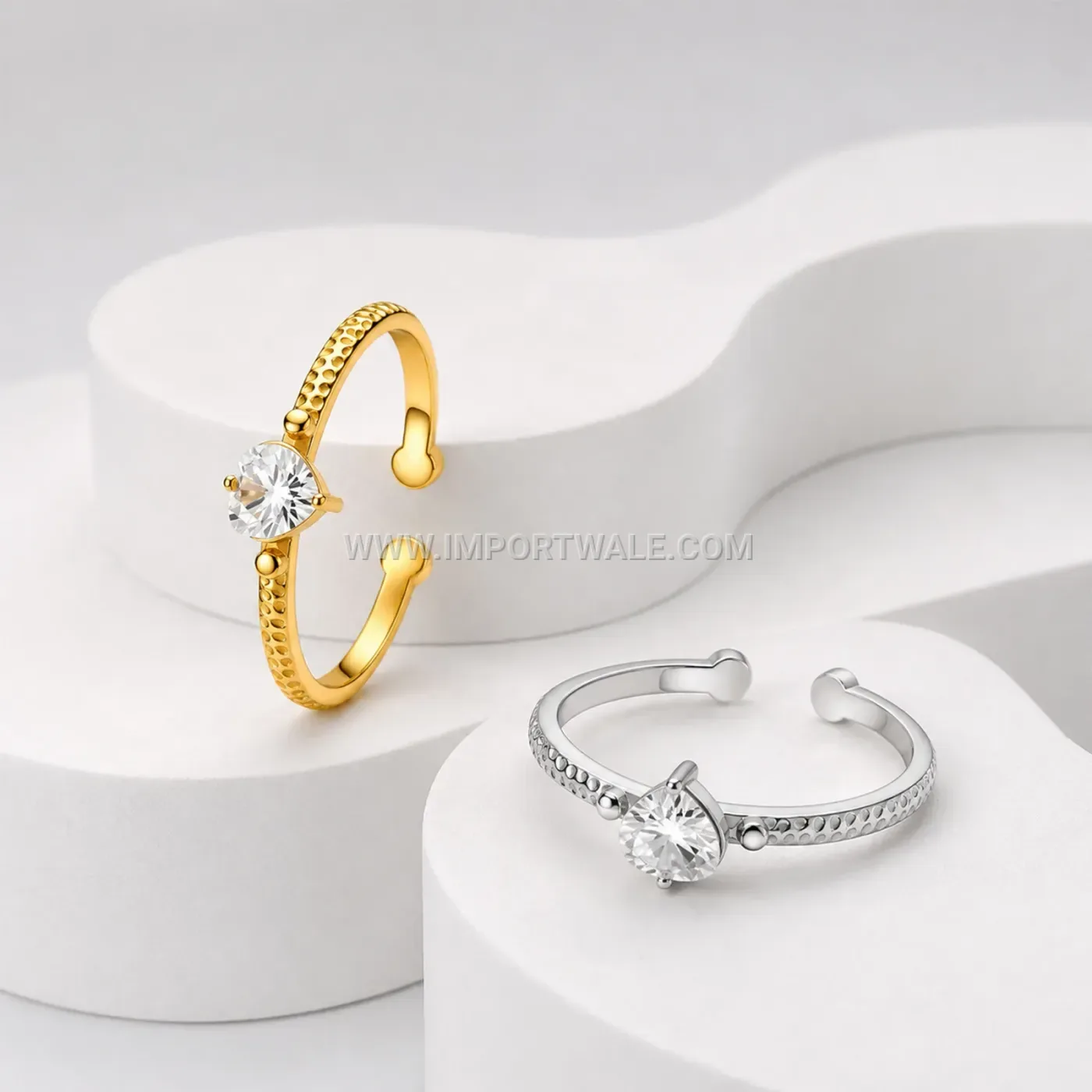Hammered Heart Single Crystal Stainless Steel Open Ring