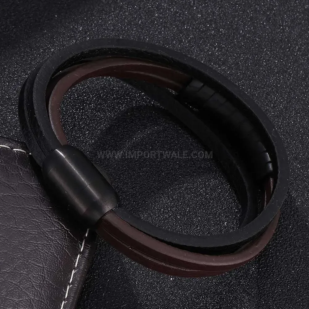 Handwoven Leather Cord Bracelet with Stainless Steel U-Shaped Clasp