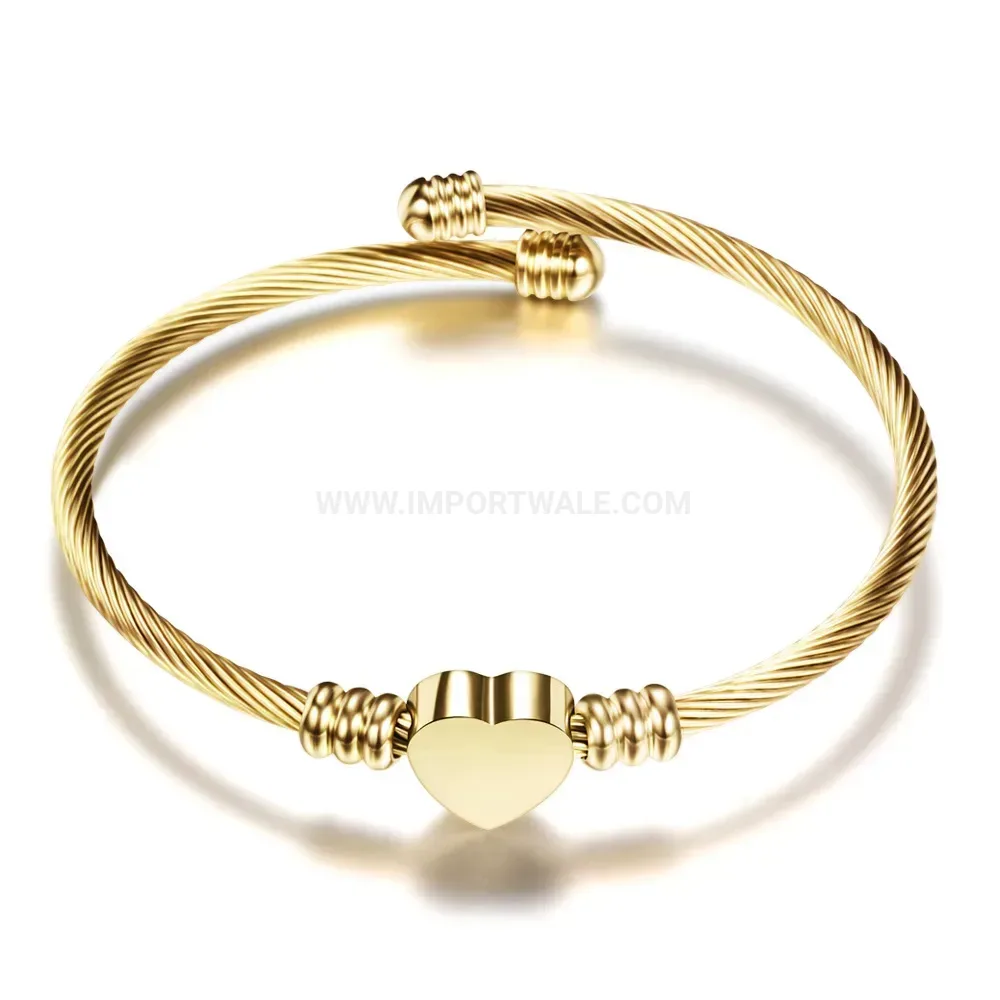 Fashion Stainless Steel Open Cable Wire Heart Motif Bangle