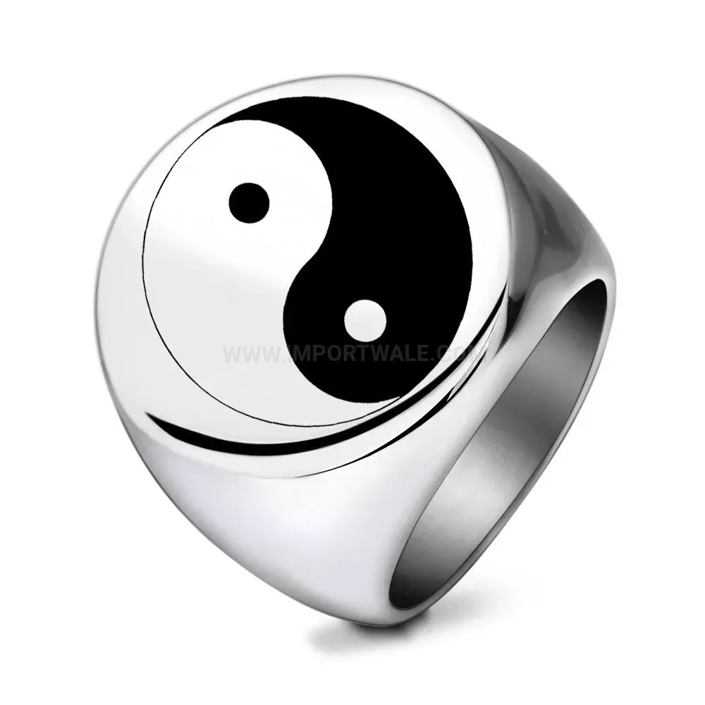 Stylish Yin Yang Tai Chi Round Stainless Steel Ring