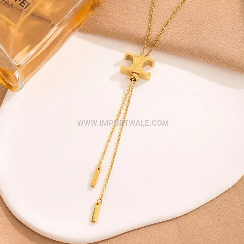 Long Golden Tassel Pendant Titanium Steel Sweater Necklace