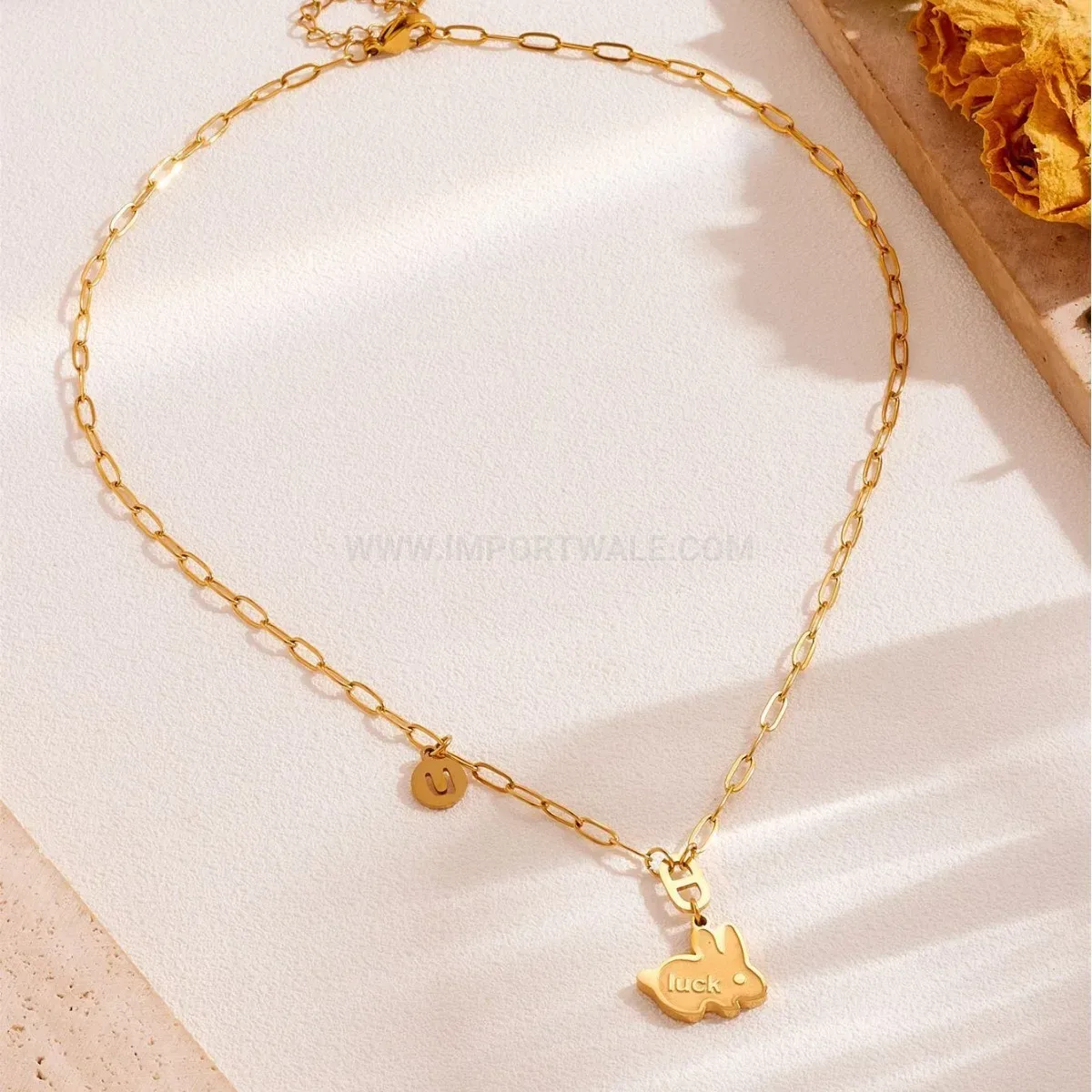 Modern Titanium Steel Smiling Rabbit Zodiac Pendant Clavicle Necklace