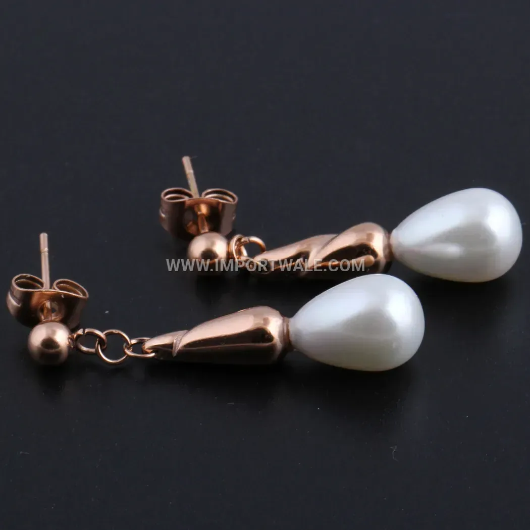 Teardrop Stainless Steel Stud Earrings Accentuated with Pearl