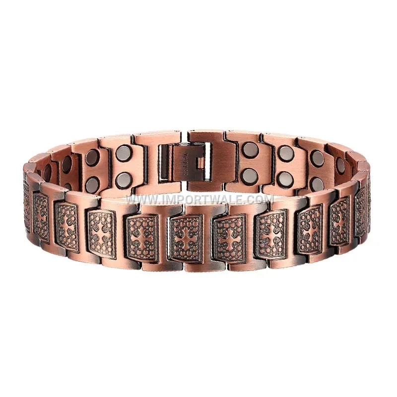 Double Row Leaf Motif Red Copper Bio Magnetic Bracelet