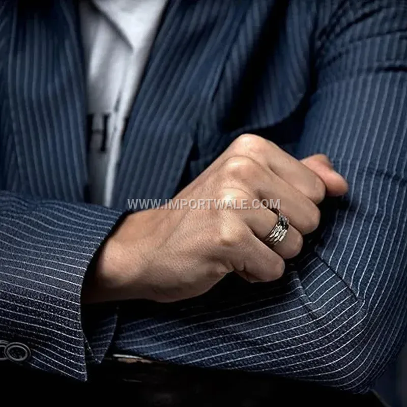 Polished Stainless Steel Geometric Frost Foil Ring