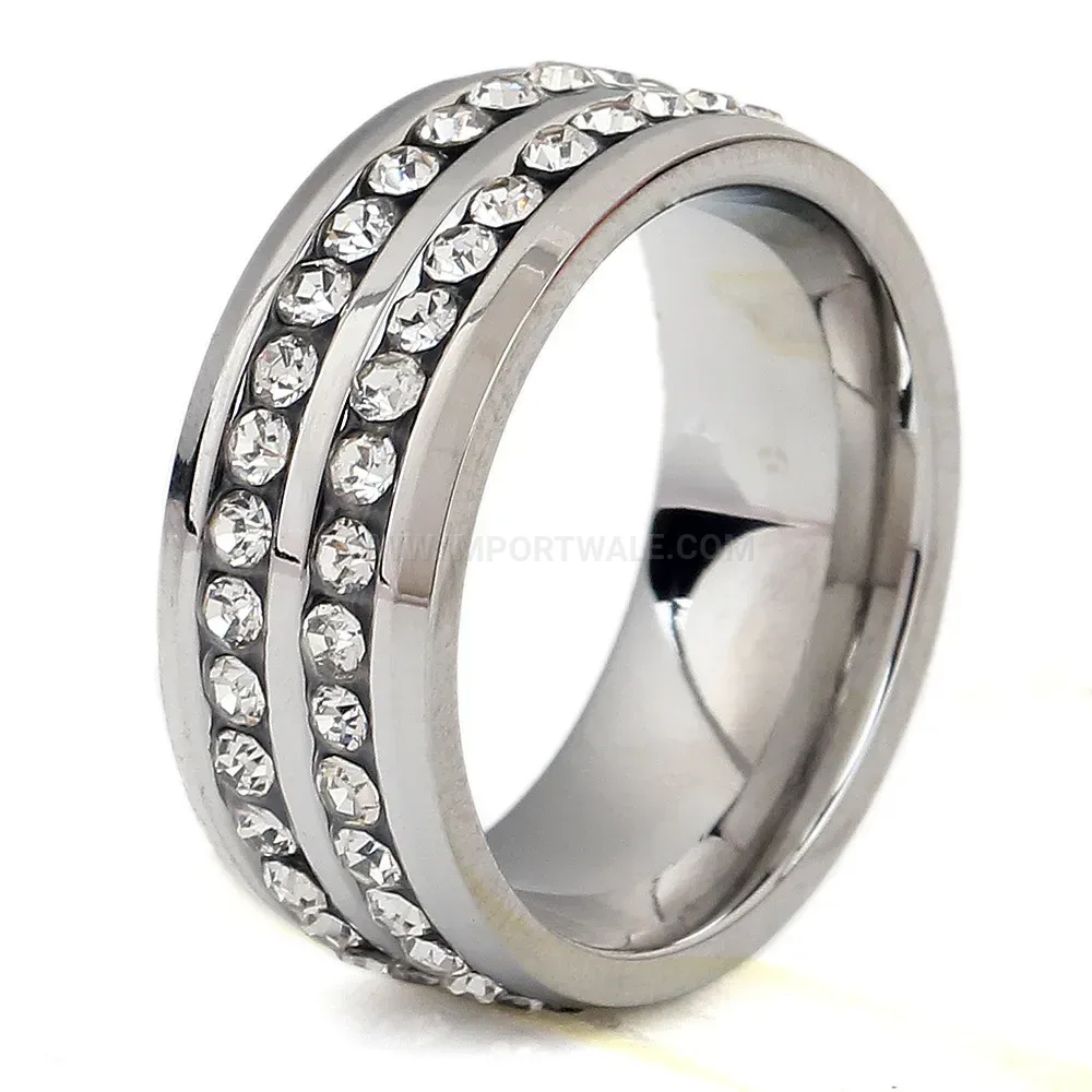 Minimalist Double Row Crystal Stainless Steel Couple Ring