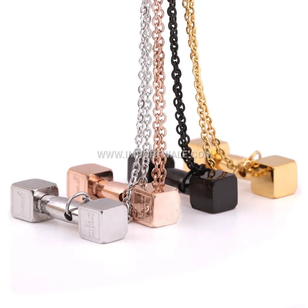 Fitness Dumbbell Pendant Layered Stainless Steel Necklace